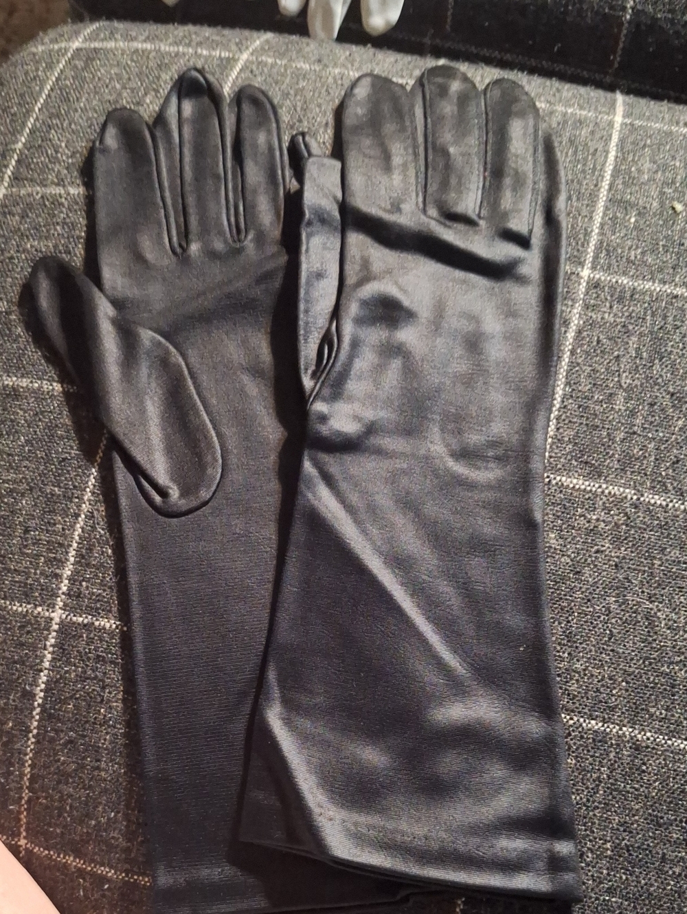 Classic Long Black Satin Gloves. 12"